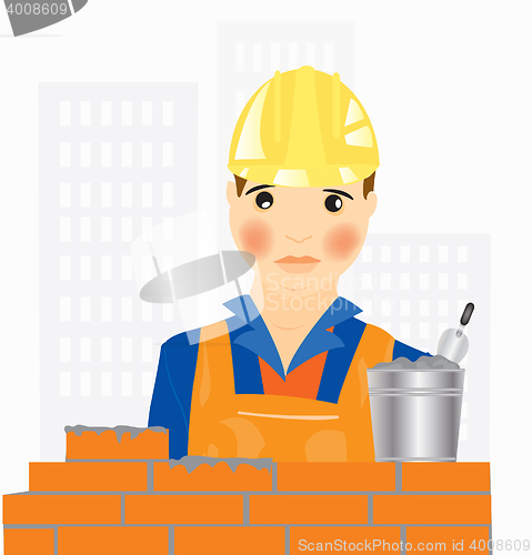 Image of Worker builder places brick