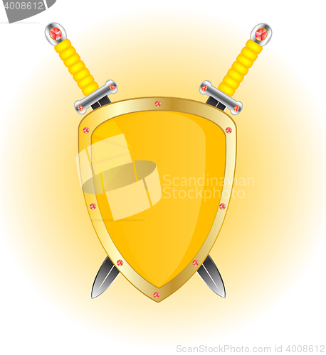 Image of Gold shield and weapon