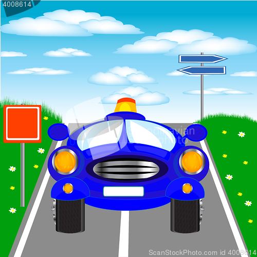 Image of Blue car goes on road
