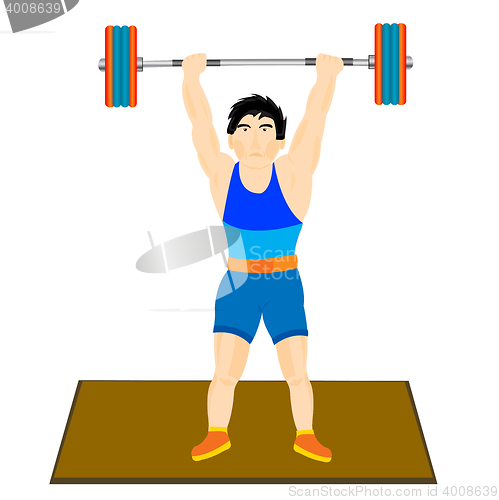 Image of Man athlete raises barbell