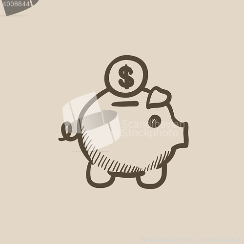 Image of Piggy bank with dollar coin sketch icon.