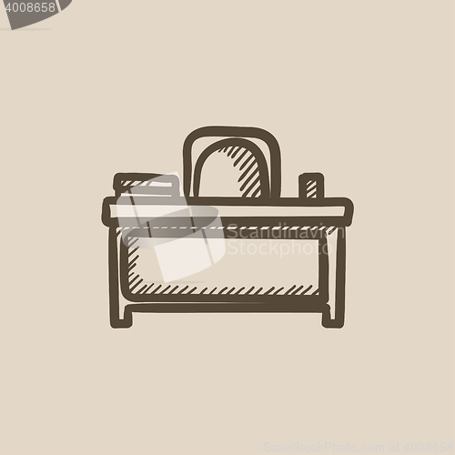 Image of Desk and chair sketch icon.