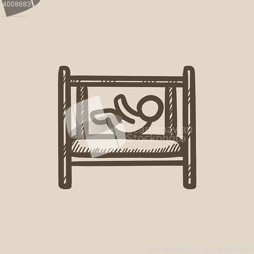 Image of Baby laying in crib sketch icon.