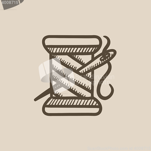 Image of Spool of thread and needle sketch icon.