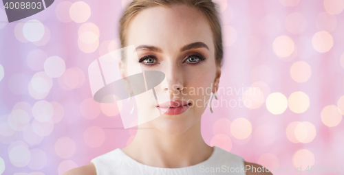 Image of face of beautiful woman or bride in white dress