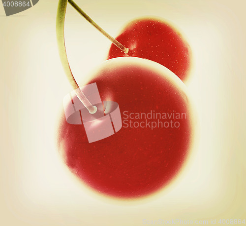 Image of sweet cherries . 3D illustration. Vintage style.