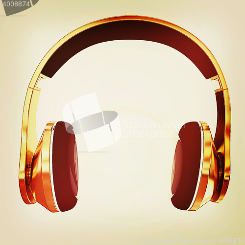 Image of Gold headphones icon . 3D illustration. Vintage style.