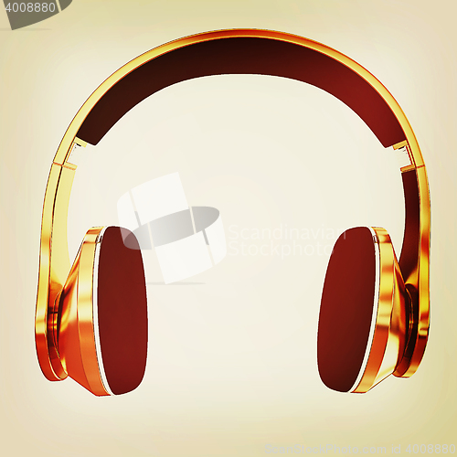 Image of Golden headphones. 3D illustration. Vintage style.