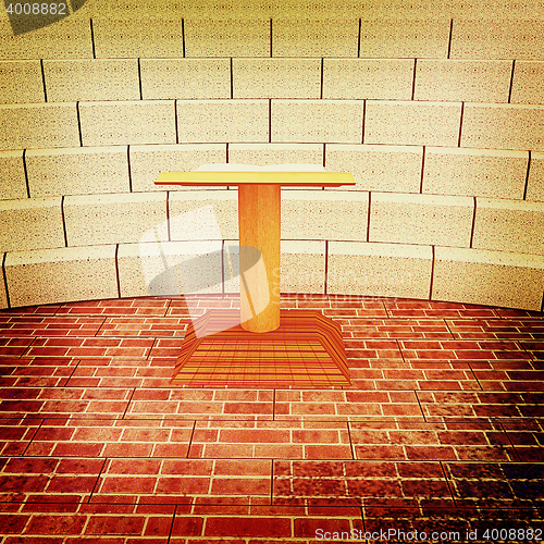 Image of Abstract futuristic interior. Brick scene with cathedra and trib