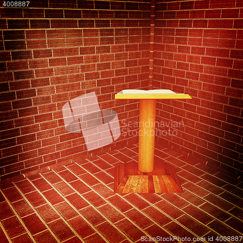 Image of The cathedra in the corner of a brick . 3D illustration. Vintage