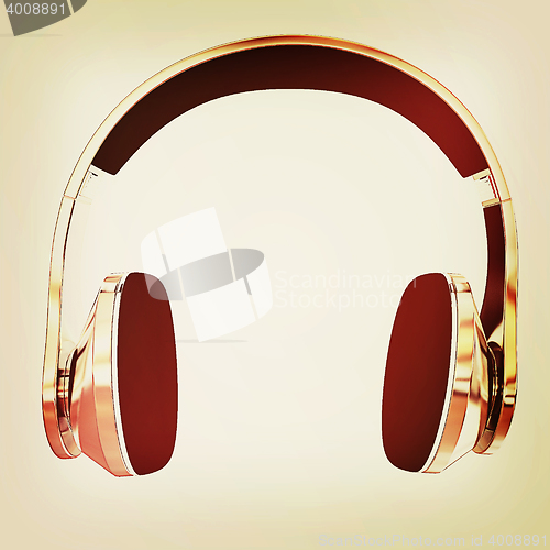 Image of Chrome headphones. 3D illustration. Vintage style.