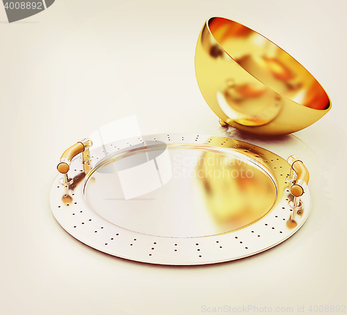 Image of restaurant cloche with lid . 3D illustration. Vintage style.