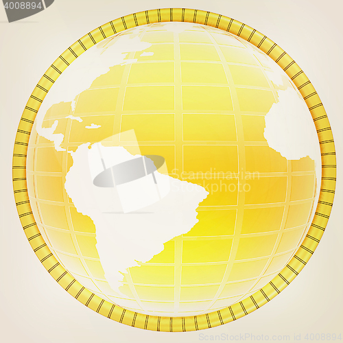 Image of Yellow 3d globe icon with highlights . 3D illustration. Vintage 