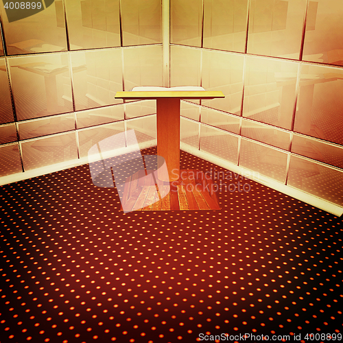 Image of Podium with an open book in the corner. 3D illustration. Vintage