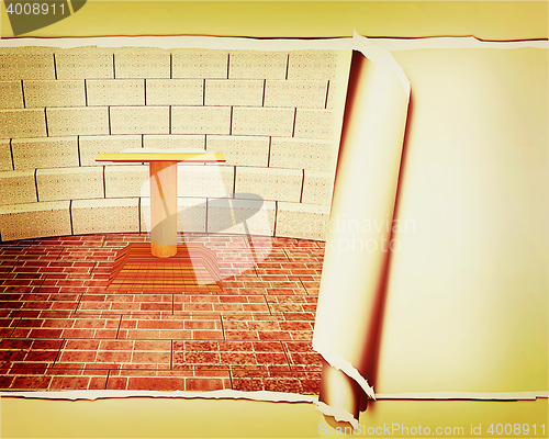 Image of Abstract futuristic interior. Brick scene with cathedra and trib