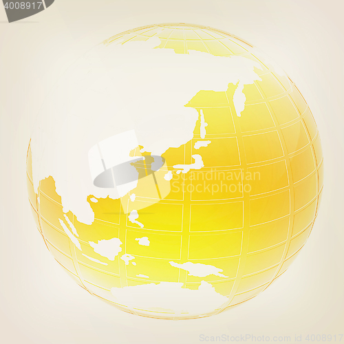 Image of Yellow 3d globe icon with highlights . 3D illustration. Vintage 