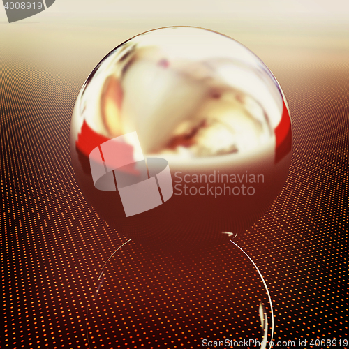 Image of Chrome ball on light path to infinity. 3D illustration. Vintage 