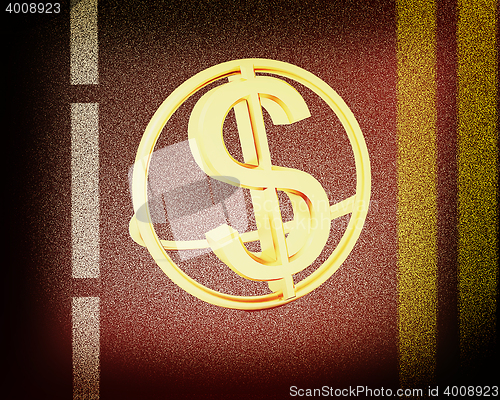 Image of Asphalt abstract background with 3d text gold dollar icon . 3D i