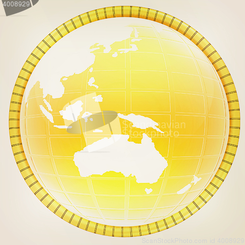 Image of Yellow 3d globe icon with highlights . 3D illustration. Vintage 