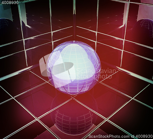 Image of Corner in the room with ball . 3D illustration. Vintage style.