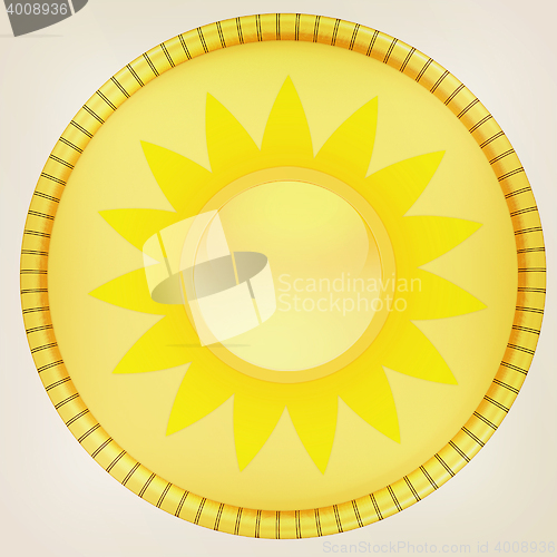 Image of Gold coin with the sun. 3D illustration. Vintage style.