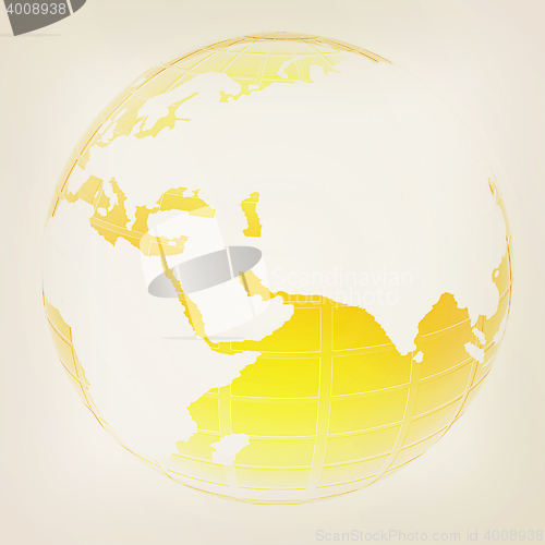 Image of Yellow 3d globe icon with highlights . 3D illustration. Vintage 