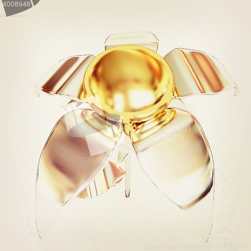 Image of Chrome flower with a gold head . 3D illustration. Vintage style.