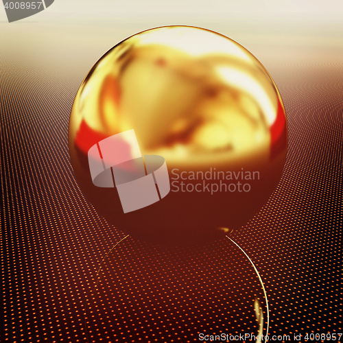 Image of Gold ball on light path to infinity. 3D illustration. Vintage st