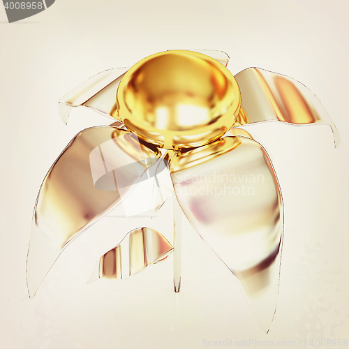 Image of Chrome flower with a gold head . 3D illustration. Vintage style.