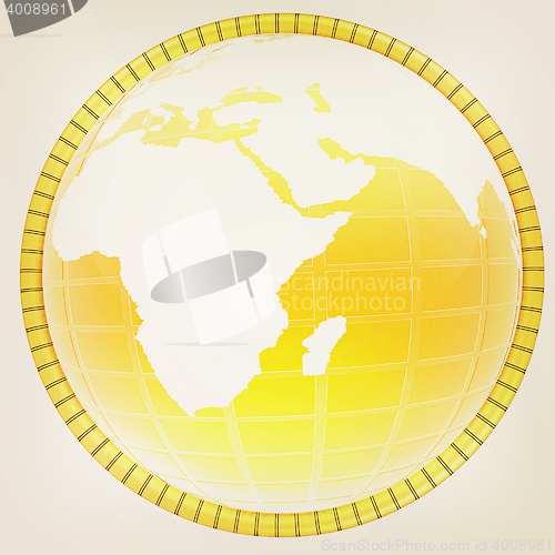 Image of Yellow 3d globe icon with highlights . 3D illustration. Vintage 