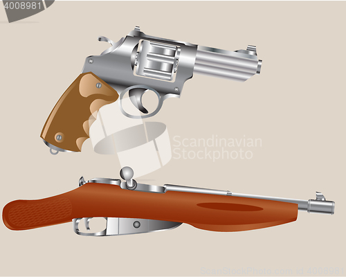 Image of Gun revolver and edge of the rifle