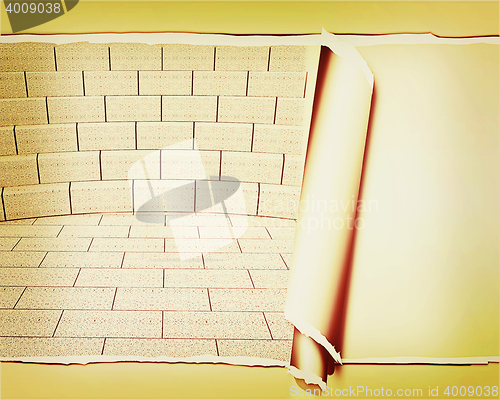 Image of Abstract futuristic interior. Brick scene and tribune. 3D illust