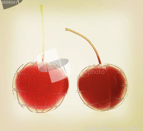 Image of sweet cherries . 3D illustration. Vintage style.