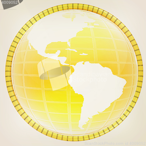 Image of Yellow 3d globe icon with highlights . 3D illustration. Vintage 
