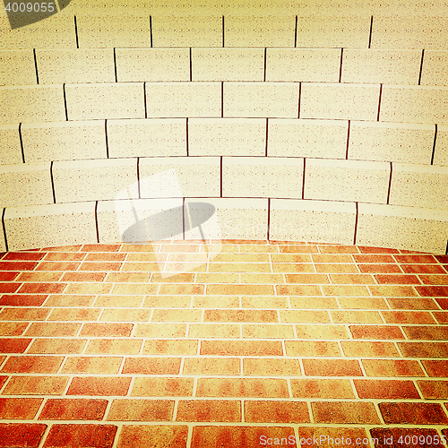 Image of Abstract futuristic interior. Brick scene and tribune. 3D illust