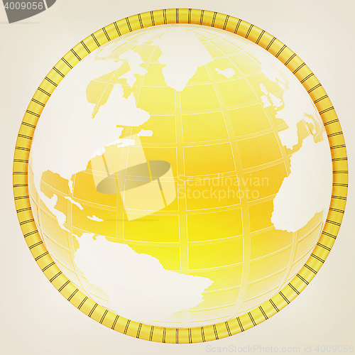 Image of Yellow 3d globe icon with highlights . 3D illustration. Vintage 