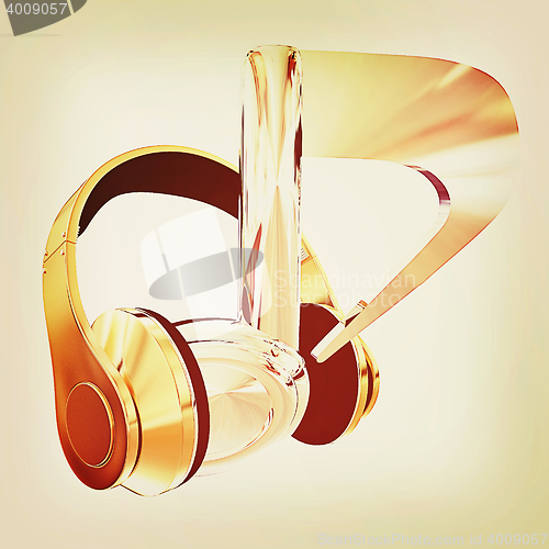 Image of headphones and 3d note. 3D illustration. Vintage style.