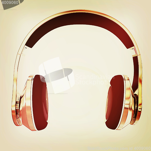 Image of Gold headphones icon . 3D illustration. Vintage style.