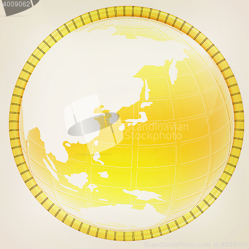 Image of Yellow 3d globe icon with highlights . 3D illustration. Vintage 