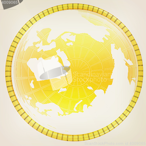 Image of Yellow 3d globe icon with highlights . 3D illustration. Vintage 