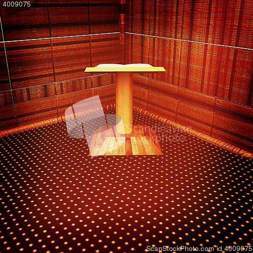 Image of Podium with an open book in the corner. 3D illustration. Vintage