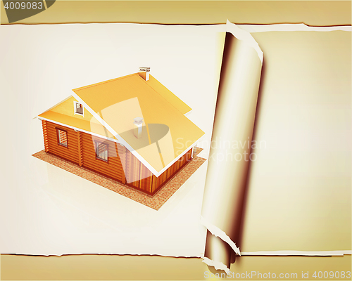 Image of background from wooden travel house or a hotel with torn paper .