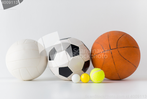 Image of close up of different sports balls set