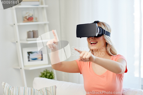 Image of woman in virtual reality headset or 3d glasses