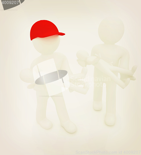 Image of 3d man with child. 3d render. 3D illustration. Vintage style.