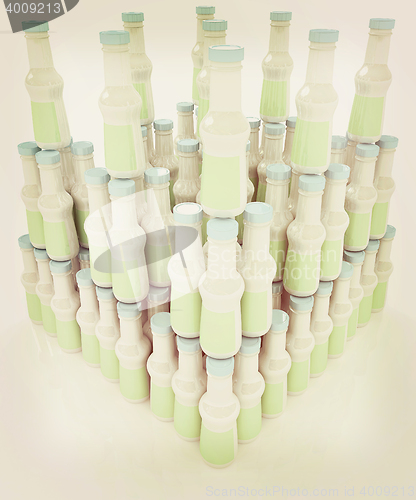 Image of Plastic milk products bottles set . 3D illustration. Vintage sty
