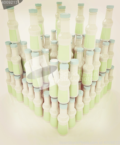 Image of Plastic milk products bottles set . 3D illustration. Vintage sty