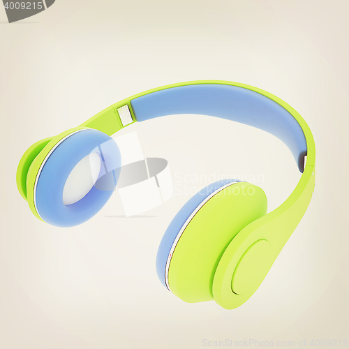 Image of headphones. 3D illustration. Vintage style.