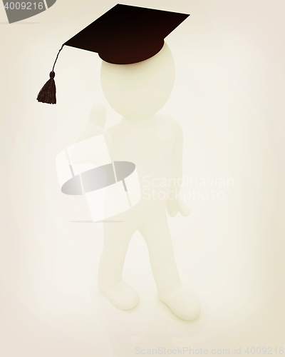 Image of 3d man in a graduation Cap with thumb up . 3D illustration. Vint