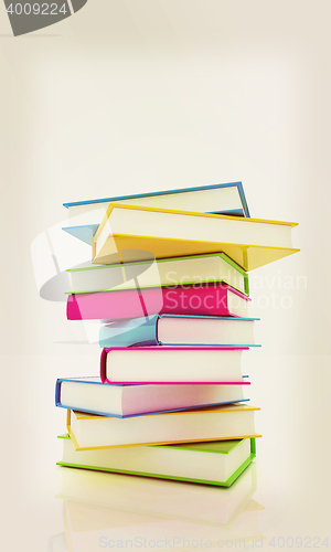 Image of colorful real books. 3D illustration. Vintage style.